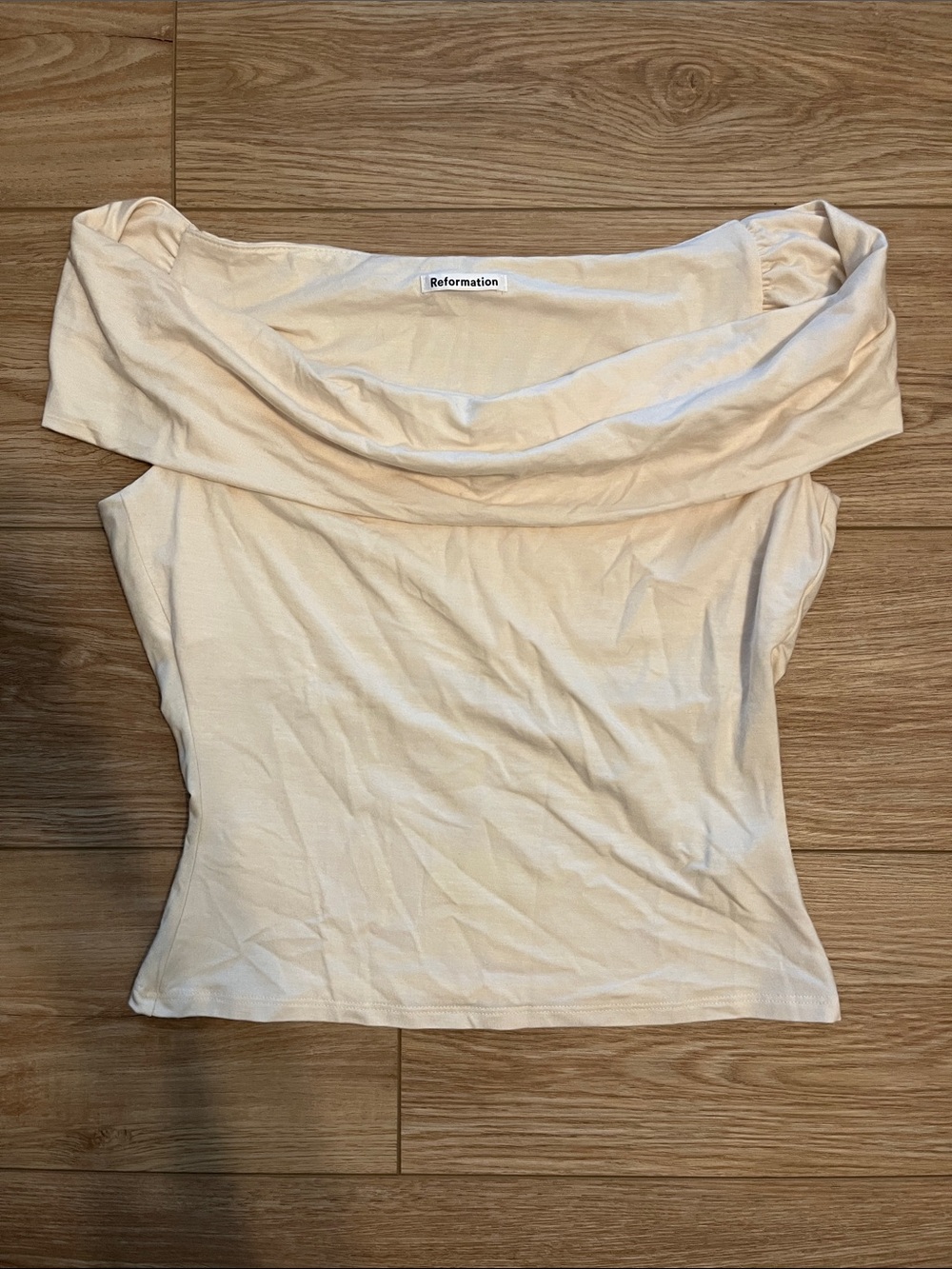 Reformation cream off shoulder top